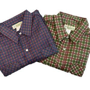 Lot of 2 New Vintage Haband Men's Medium Western Plaid Flannel Shirt Pearl Snaps
